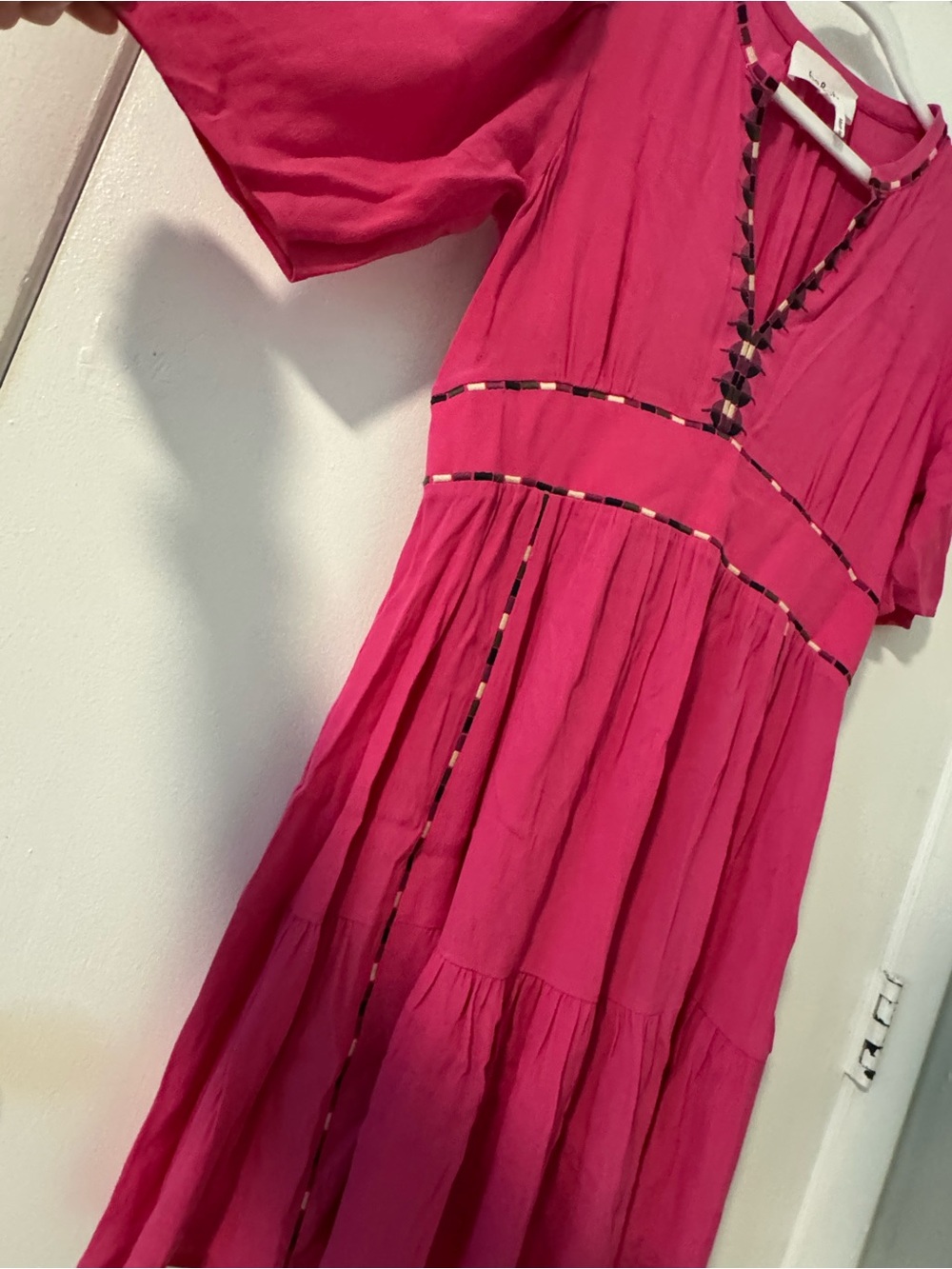 ba&sh Hot Pink V-Neck Dress with Embroidered Trim